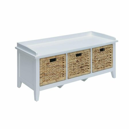 OCEANTAILER Home Roots Furniture  19 x 43 x 16 in. Solid Wood Leg & Veneer Storage Bench - White 286647